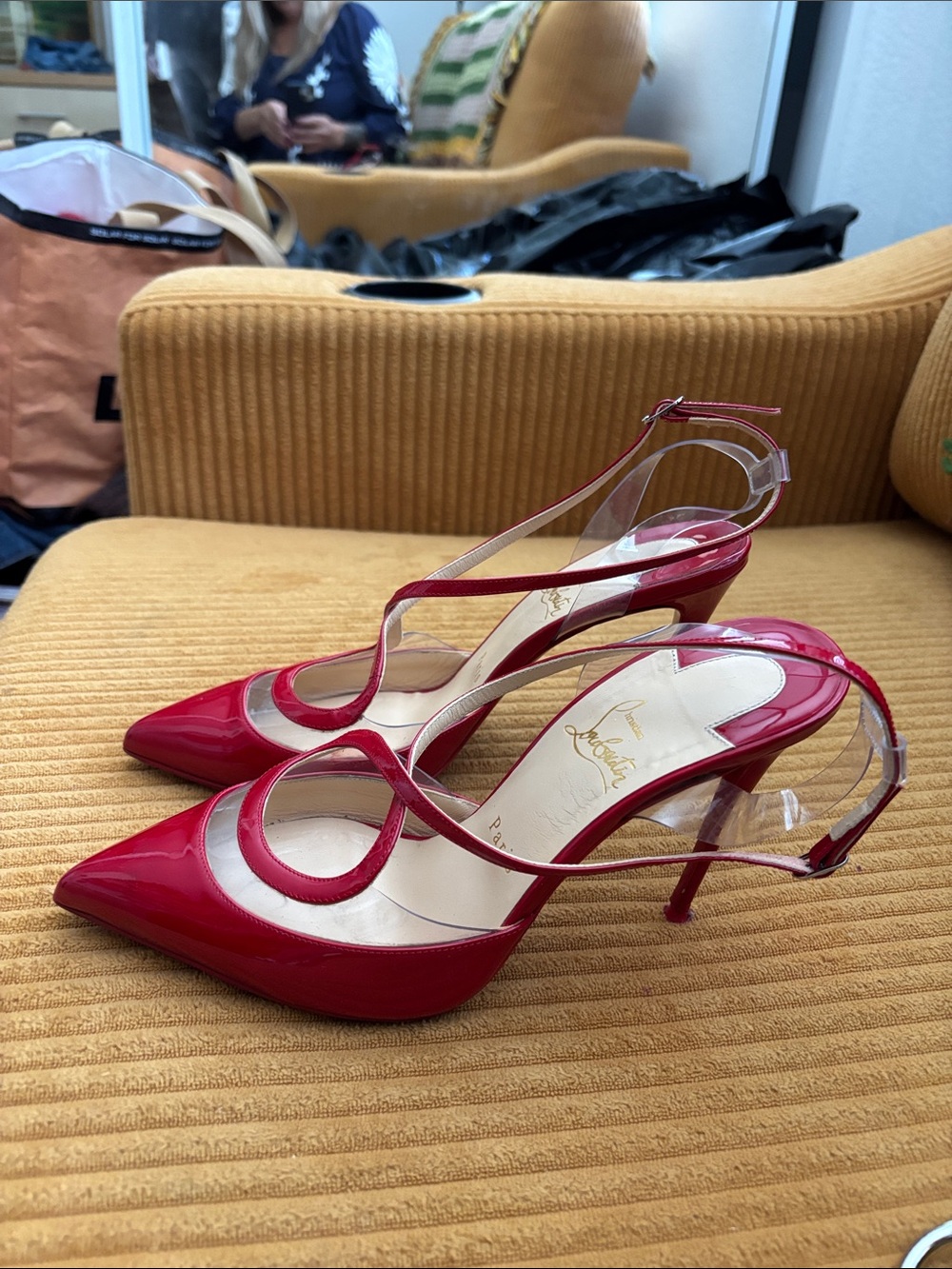Christian Louboutin Optisexy Red Patent Slingback Strappy Pointed Heels - Picture 5 of 7